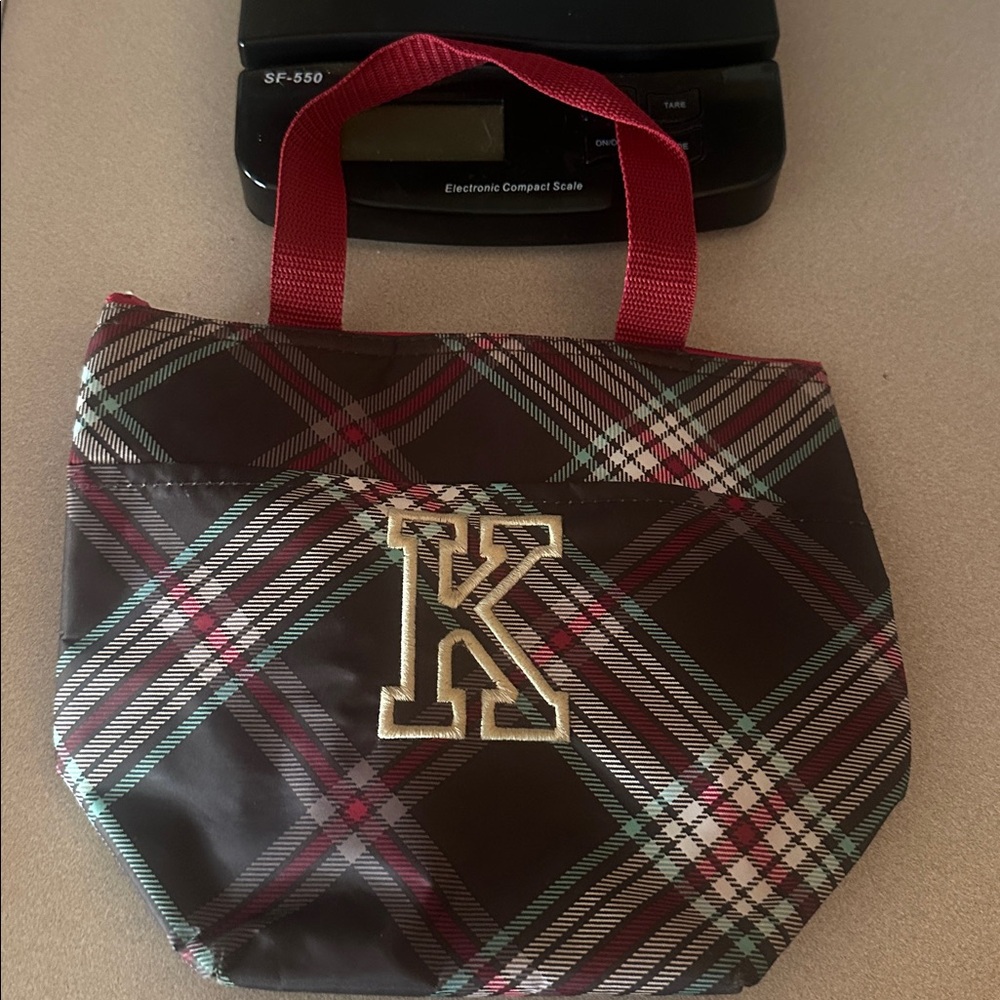 Plaid lunch Bag with Red Handles